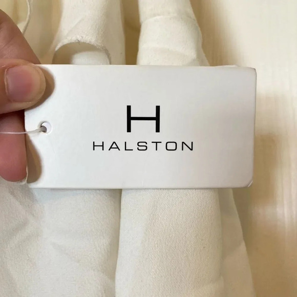 NWT Halston Women's White V Neck Flutter Short Sleeve Maxi Long Dress Size 12 - Picture 8 of 10